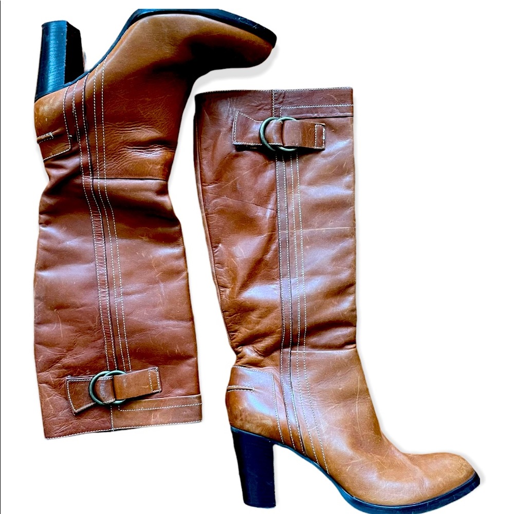 Migliorini Leather Riding Boots Italian Leather Knee High Caramel 8